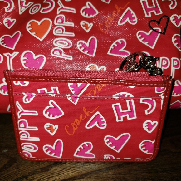 COACH Poppy Coated Canvas Graffiti Tote & Matching Coin/Card Purse Set - Picture 6 of 17